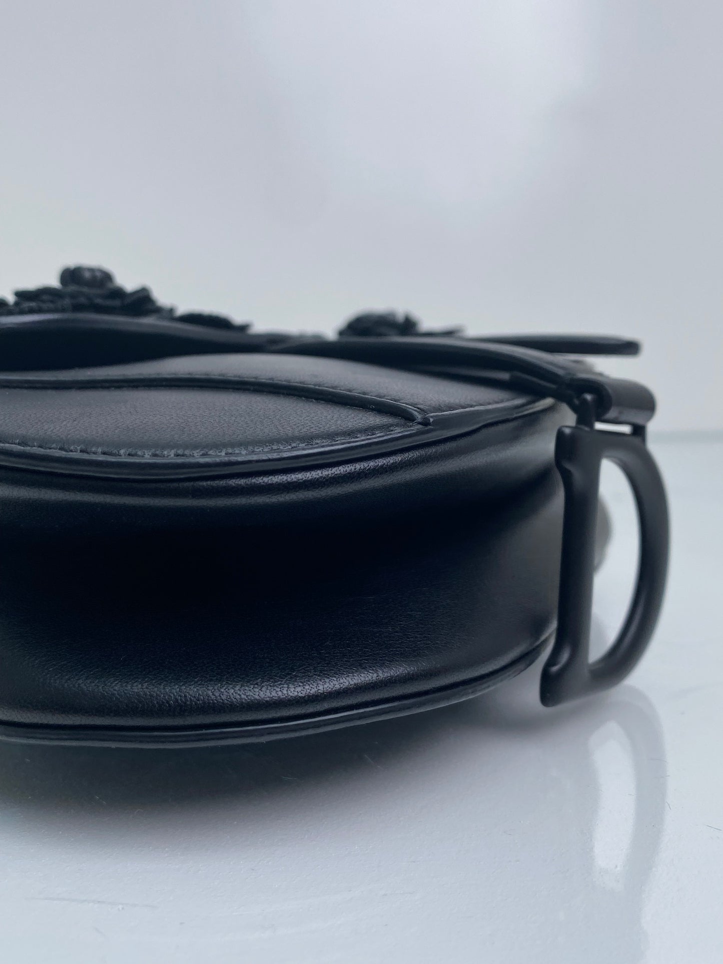 Christian Dior Black Lambskin Floral Appliqué Mini Saddle Bag BHW