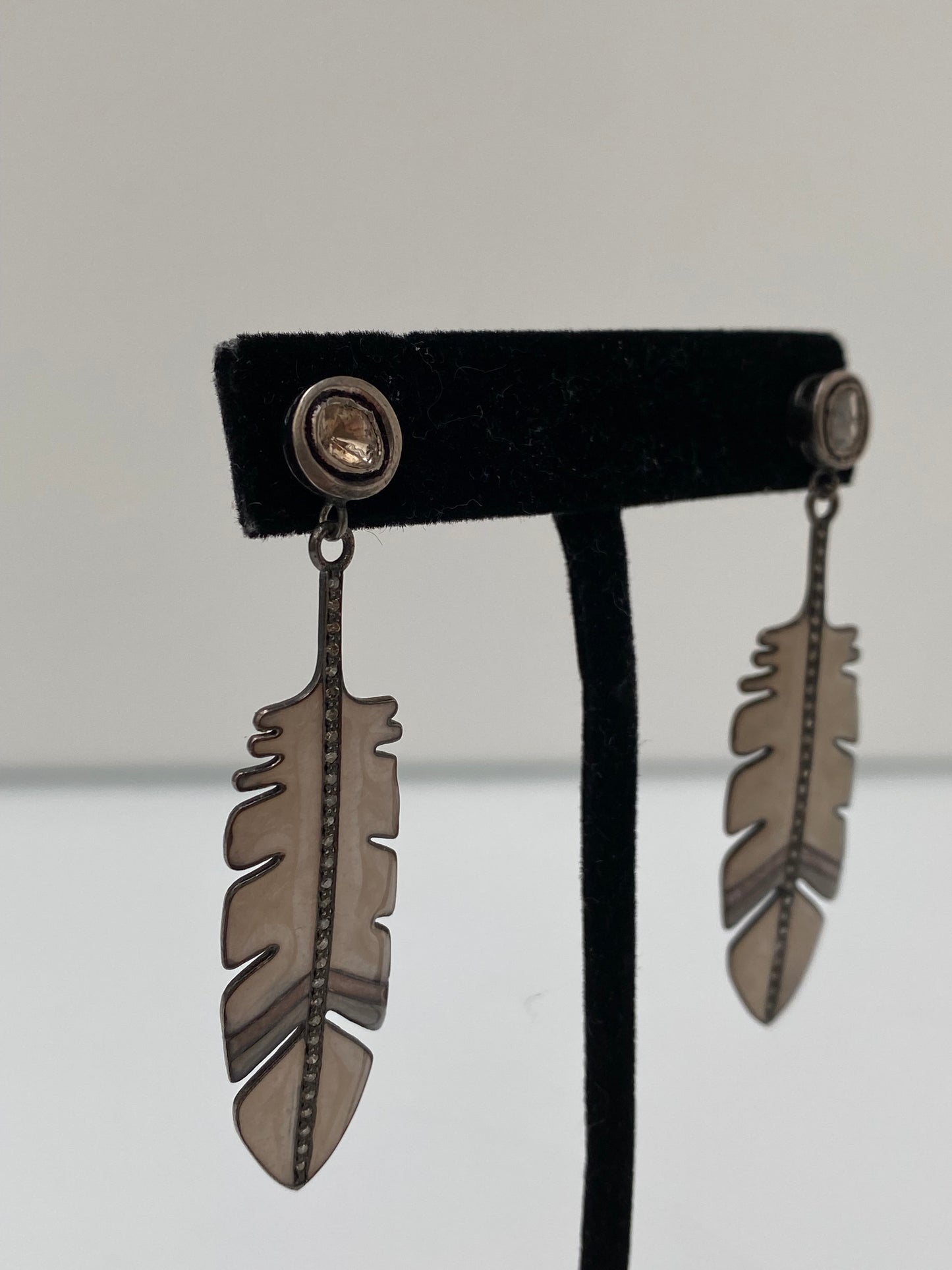 S.Carter Designs Sliced Diamond Enamel Feather Earrings