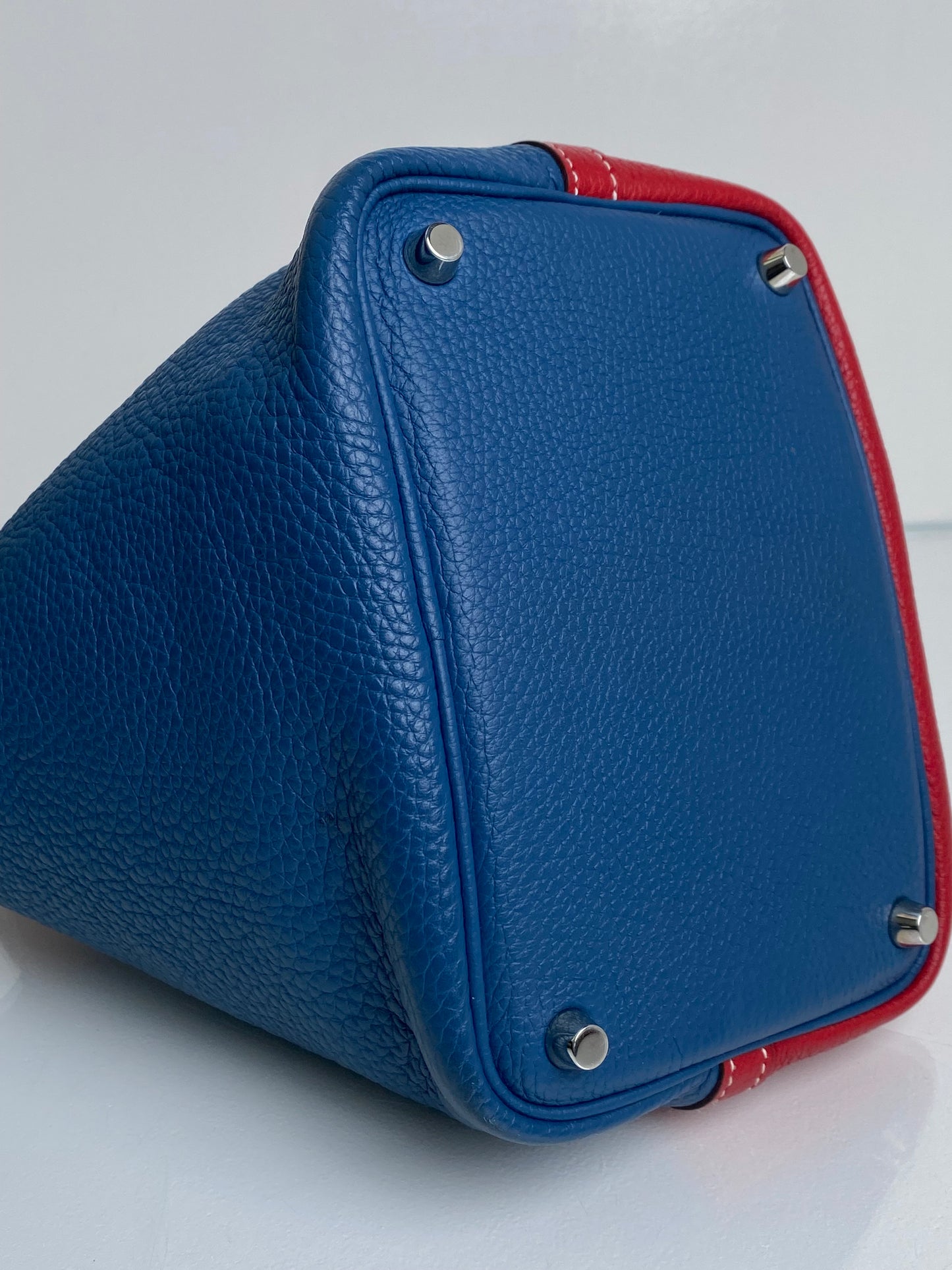 Hermes Picotin Rouge Casaque Bleu Thalassa Clemence PHW #P