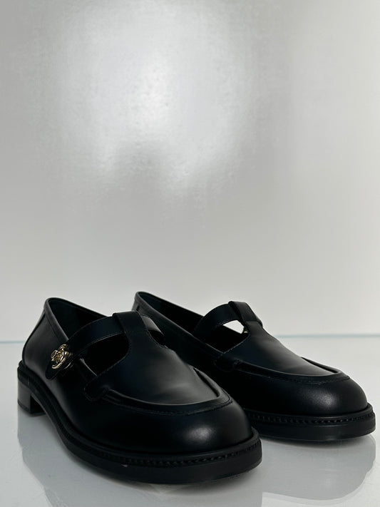 Chanel Black Calfskin CC Turn Lock Loafers, 41