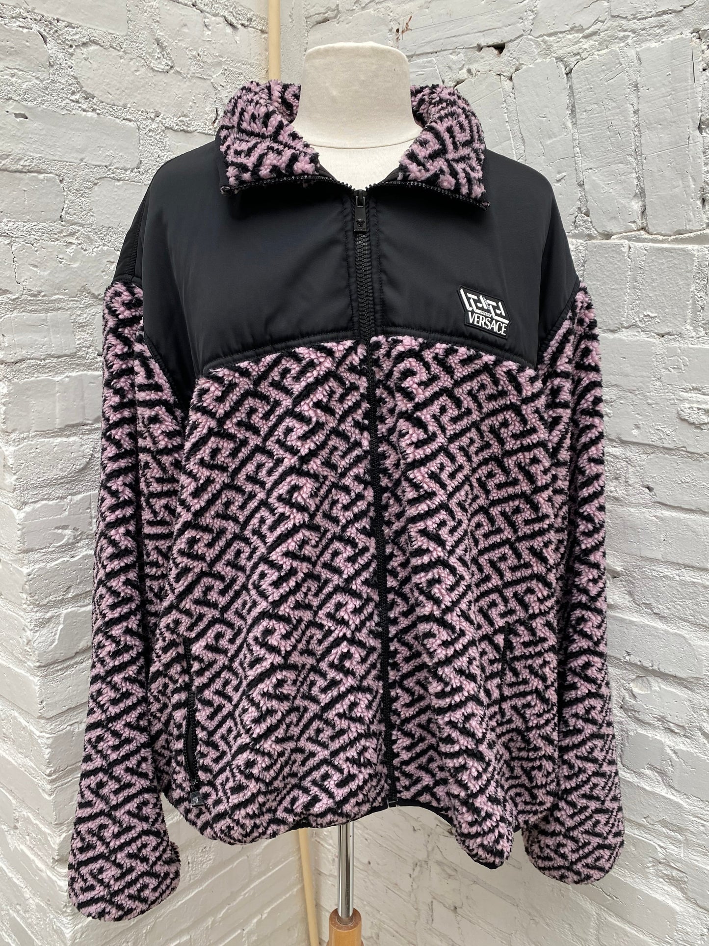 Versace Pink & Black Sherpa Pullover, 58