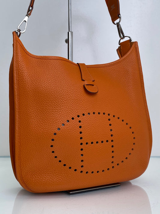 Hermes Orange Evelyne PM Clemence PHW