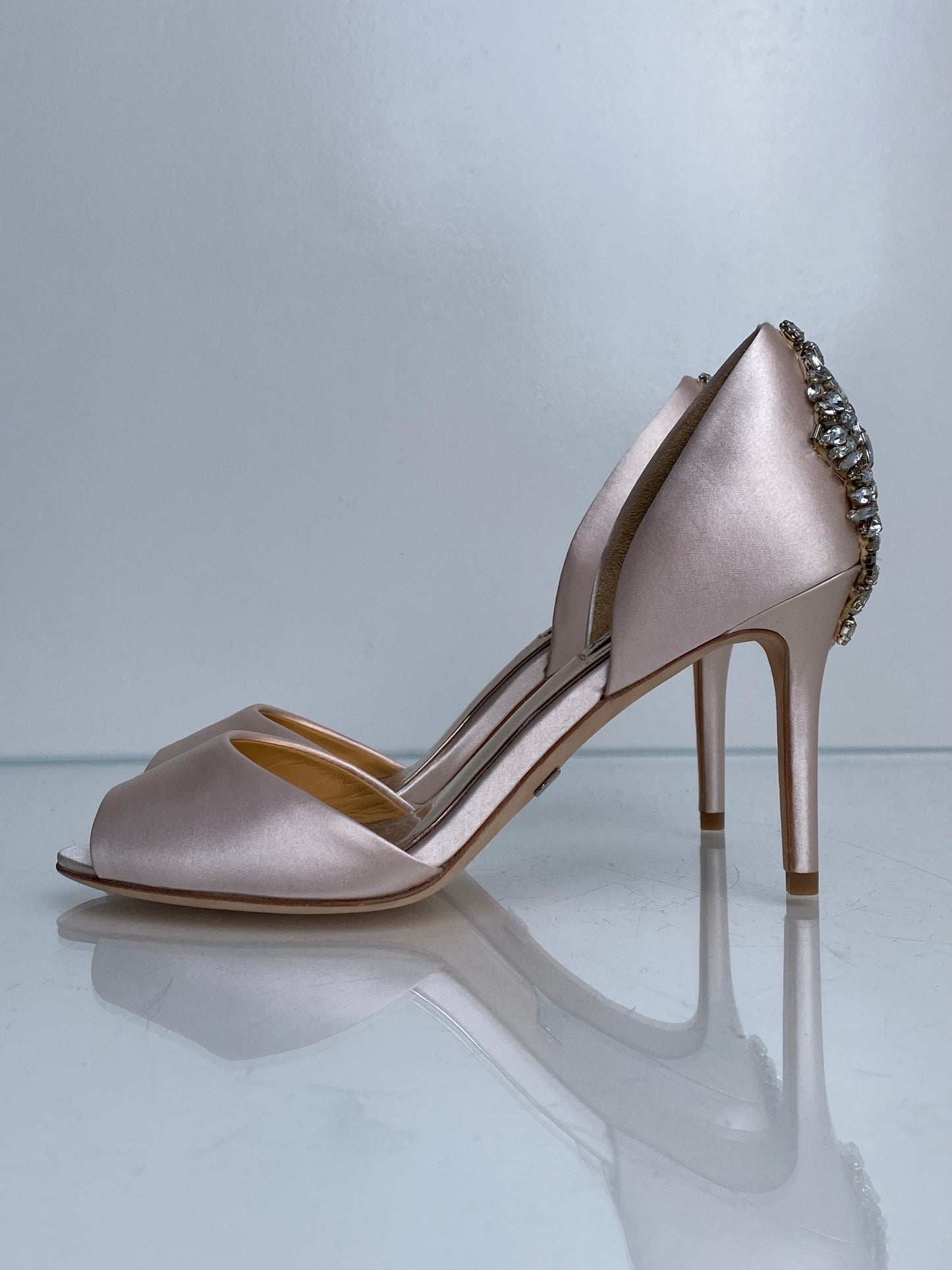 Badgley Mischka Pink Satin Peep Toe Heels, 7.5