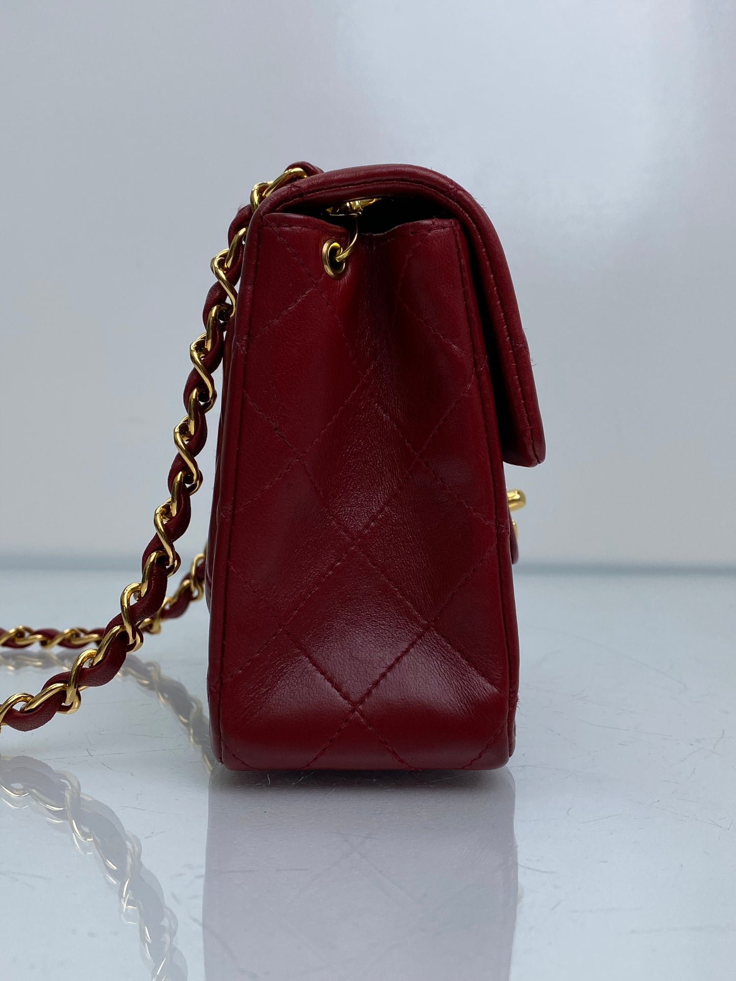 Chanel Bordeaux Red Classic Vintage Lambskin Mini Square Bag GHW #54