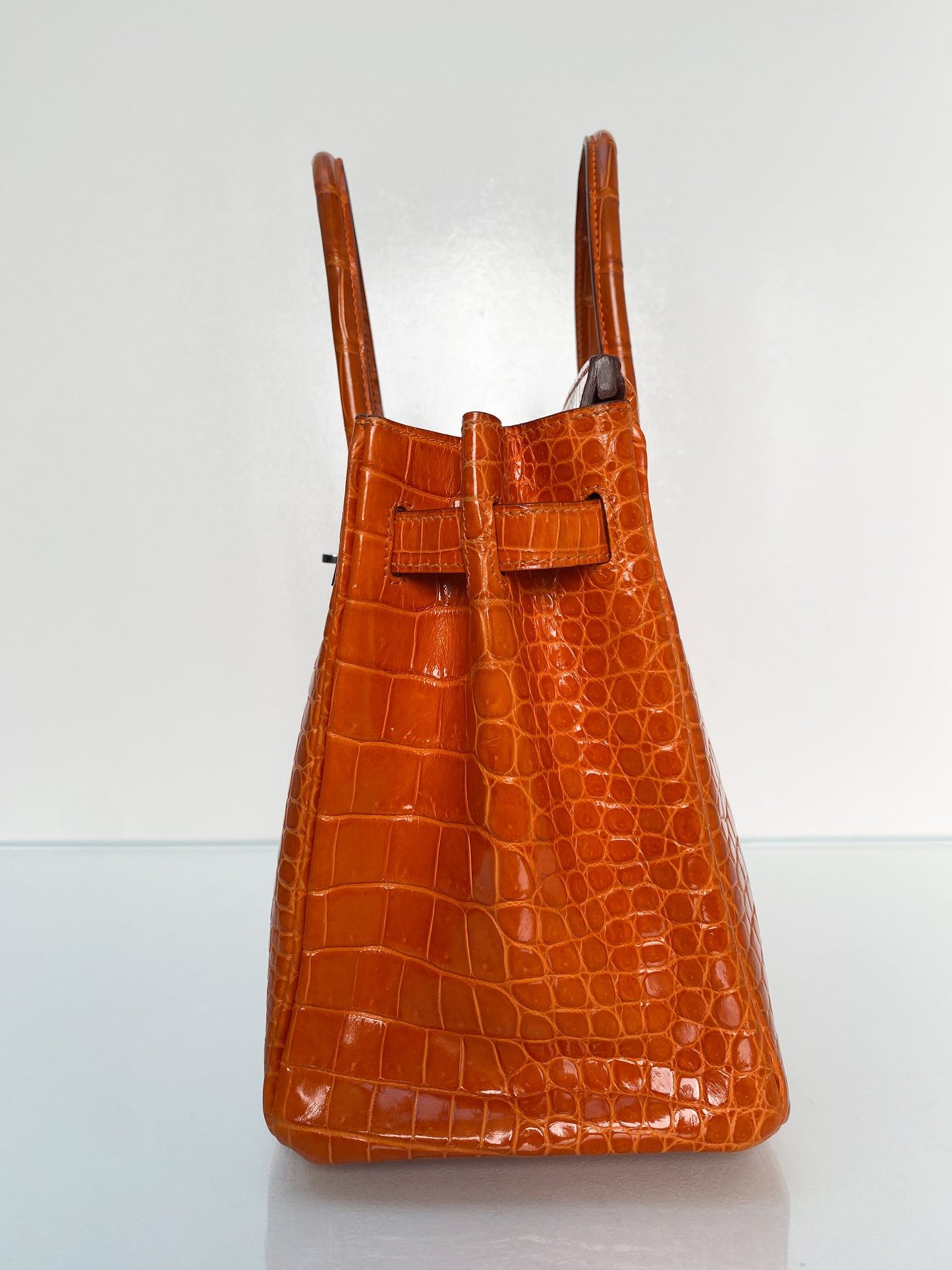Hermes Birkin 30 Shiny Porosus Orange PHW #L