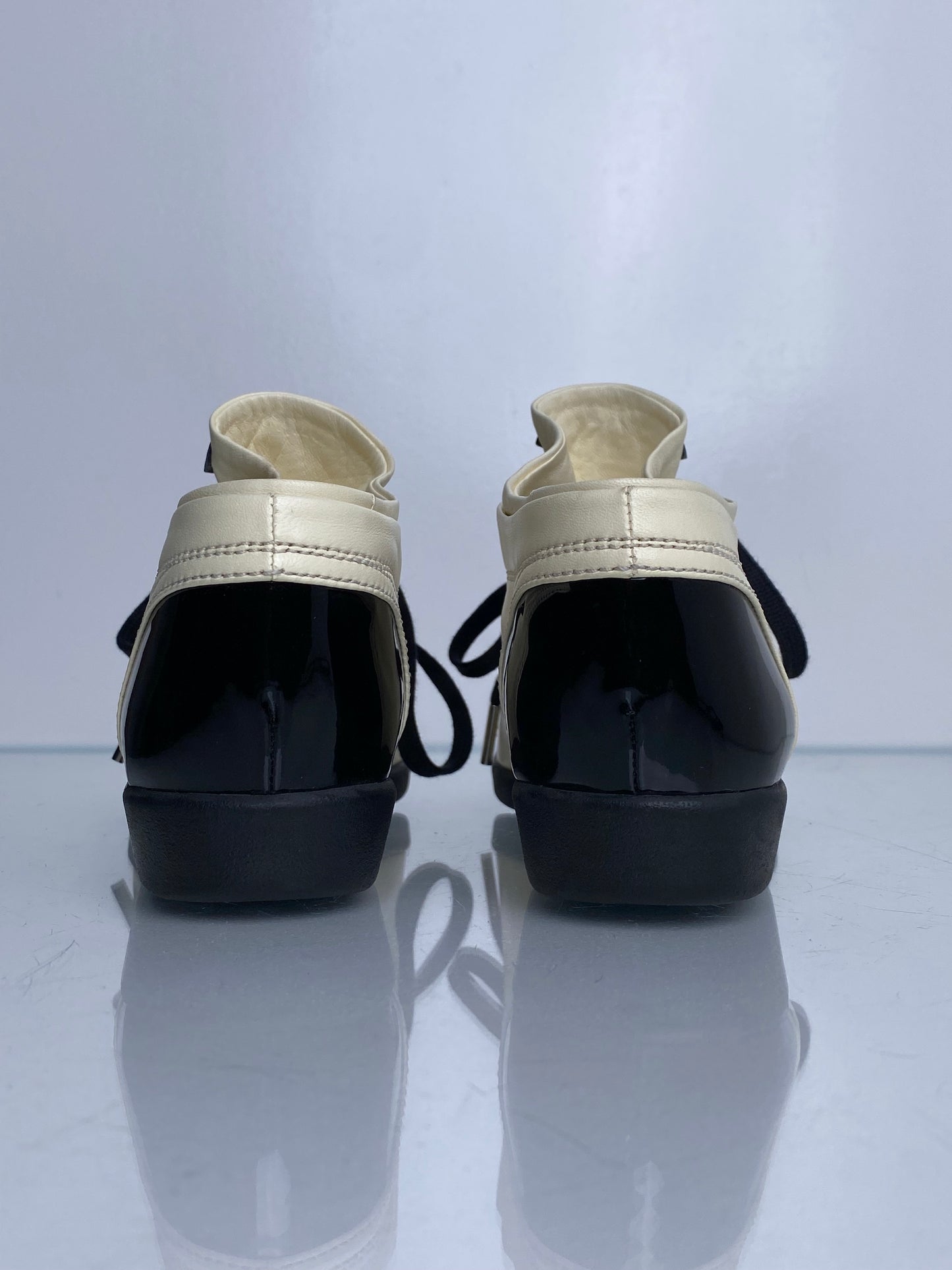 Chanel Black & Cream Patent & Lambskin CC Cap Toe Sneakers, 40