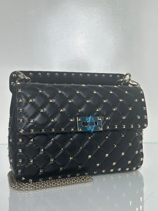Valentino Black Rockstud Top Handle Crossbody Bag GHW