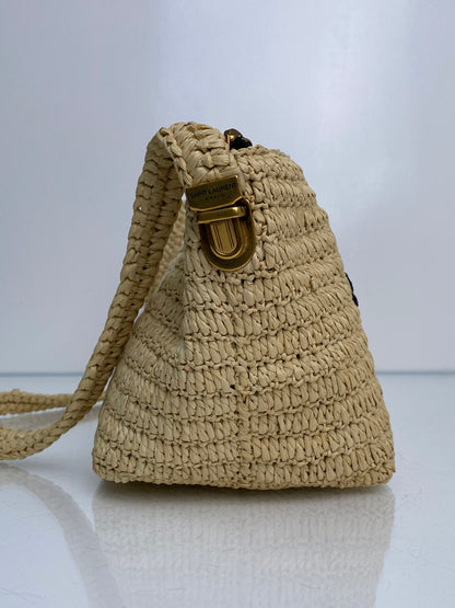 Saint Laurent Tan & Black Raffia Le Tuc Shoulder Bag GHW