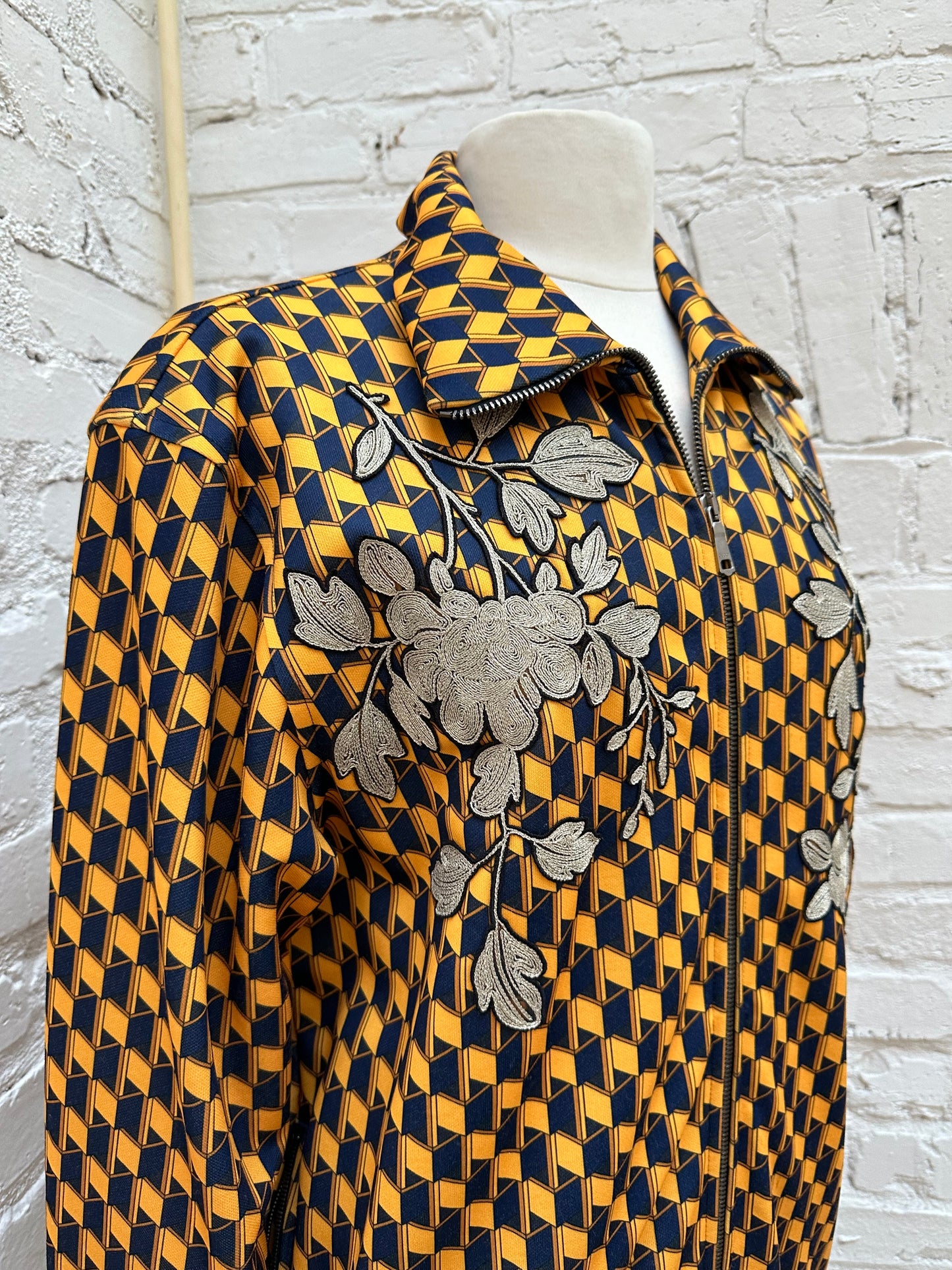 Gucci Yellow & Blue Checkered Embroidered Track Jacket, L