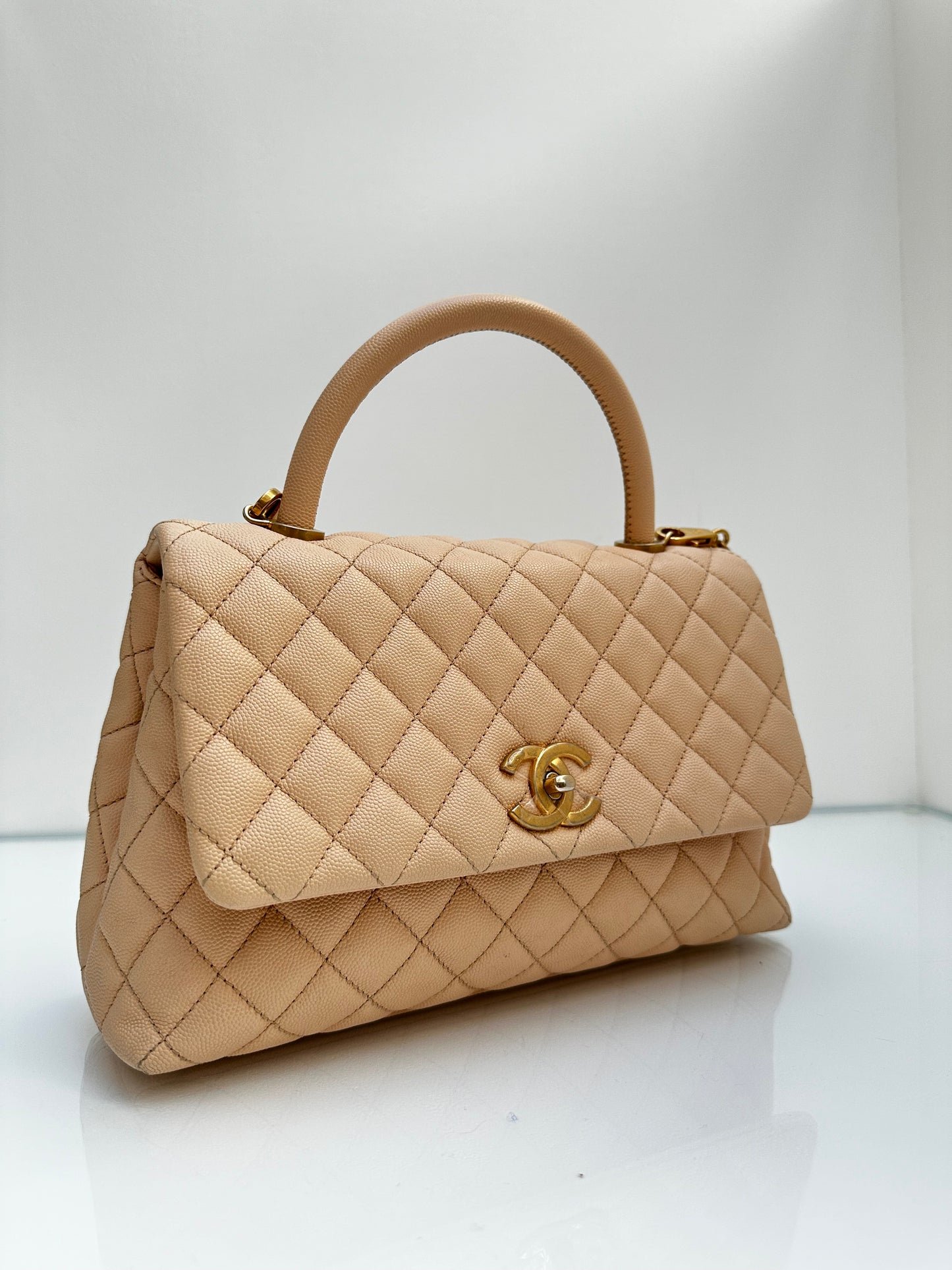 Chanel Medium Beige Coco Top Handle Caviar Leather GHW