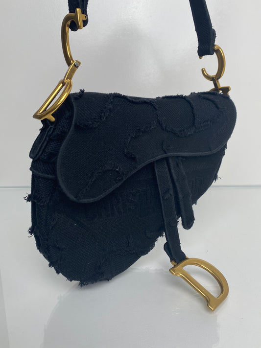 Dior Black Canvas Embroidered Saddle Bag GHW