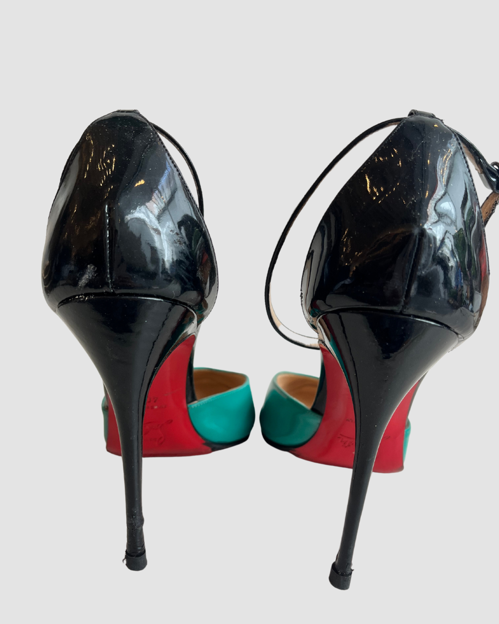 Christian Louboutin Teal & Black Patent Leather Heels, 40.5
