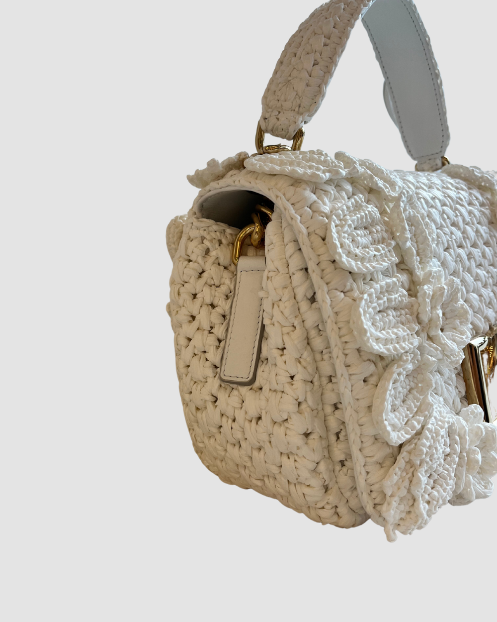 Dolce and Gabbana Crochet Shoulder Bag White
