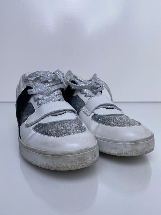 Celine White, Silver, & Black High Top Sneakers, 39