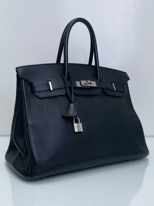 Hermes Birkin 35 Noir Clemence PHW #G
