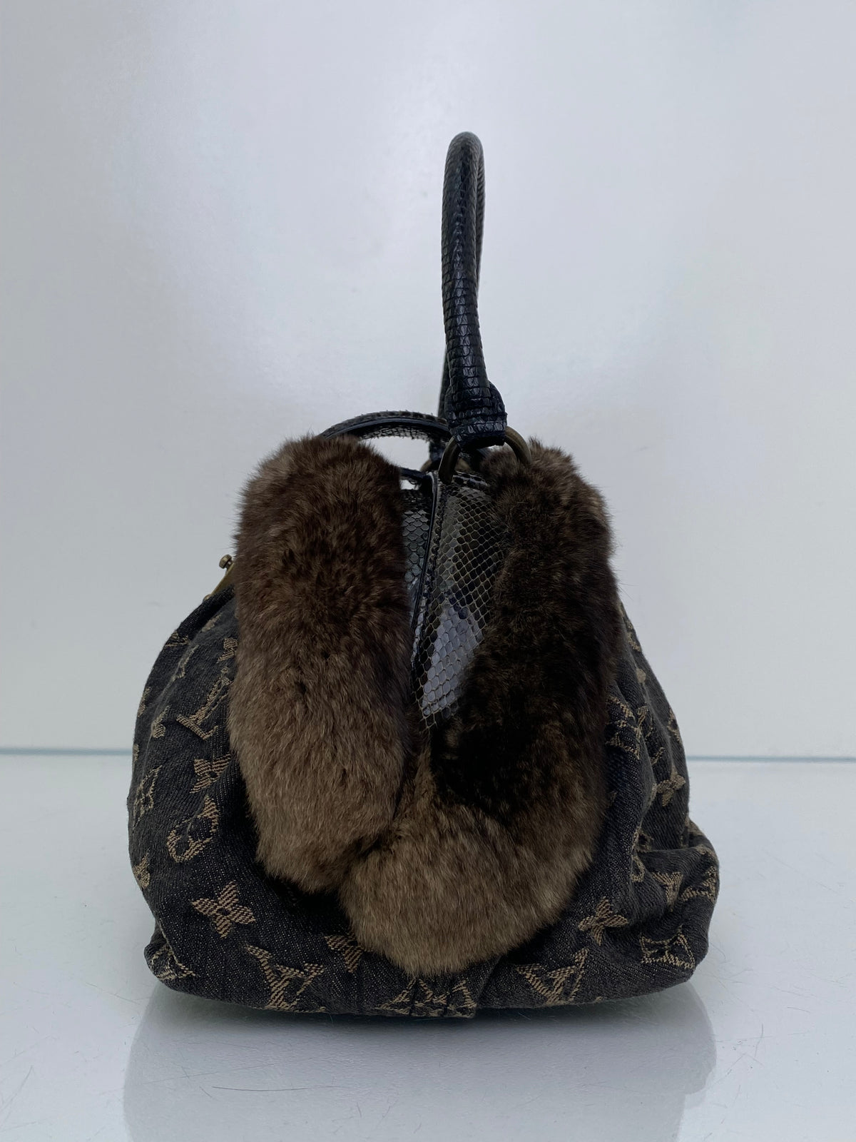 Louis Vuitton Vintage Black Denim, Fur, & Exotic Demi - Lune Bag TTHW