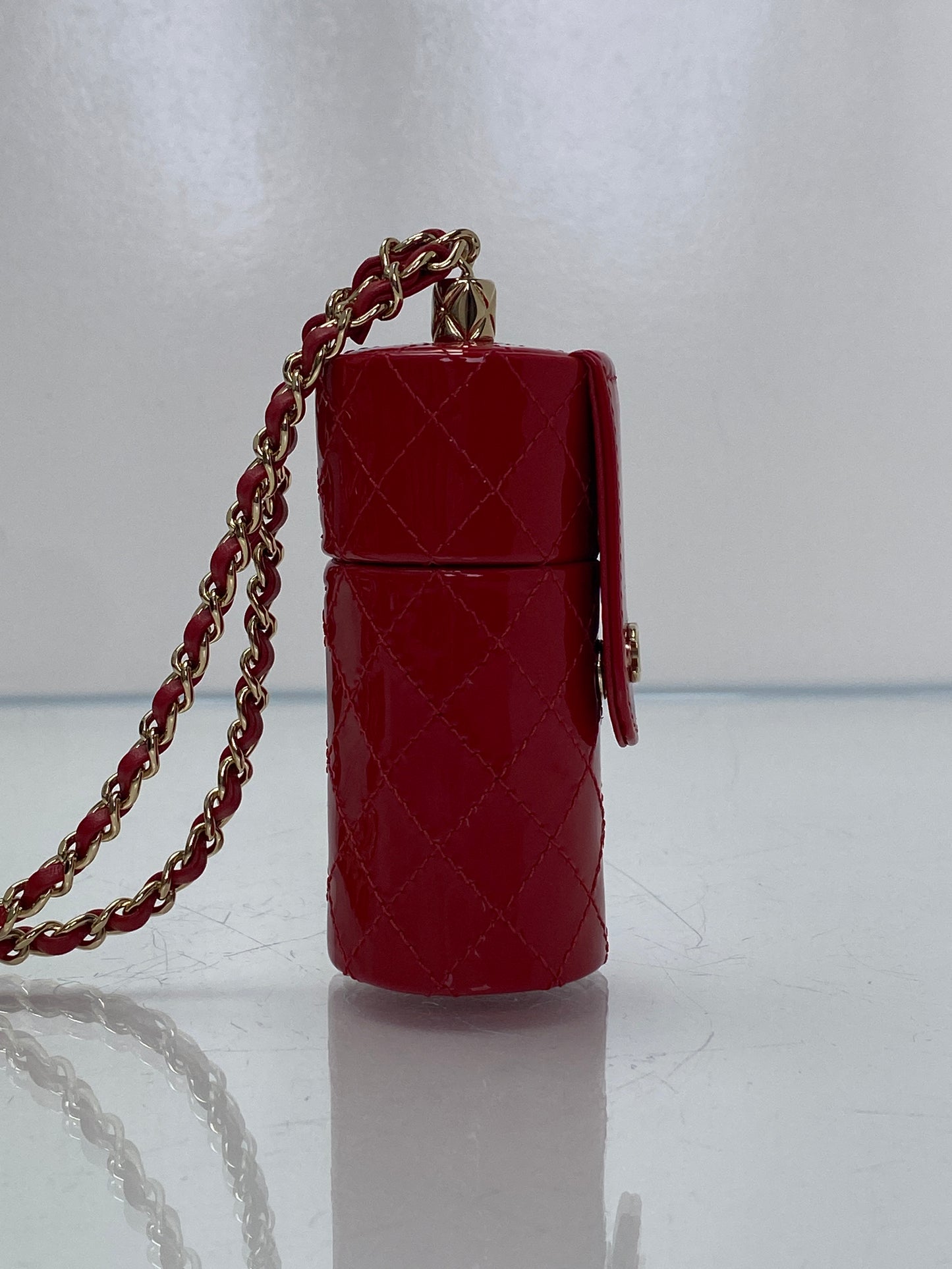 Chanel CC Red Patent Quilted Lipstick Case Bag GHW