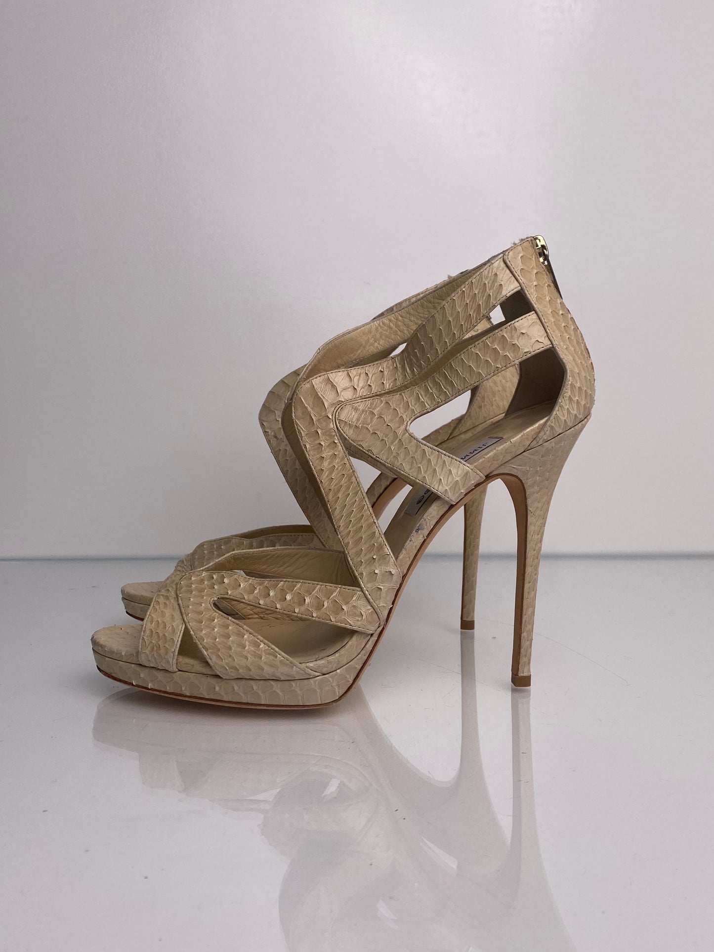 Jimmy Choo Tan Snakeskin Heels, 43