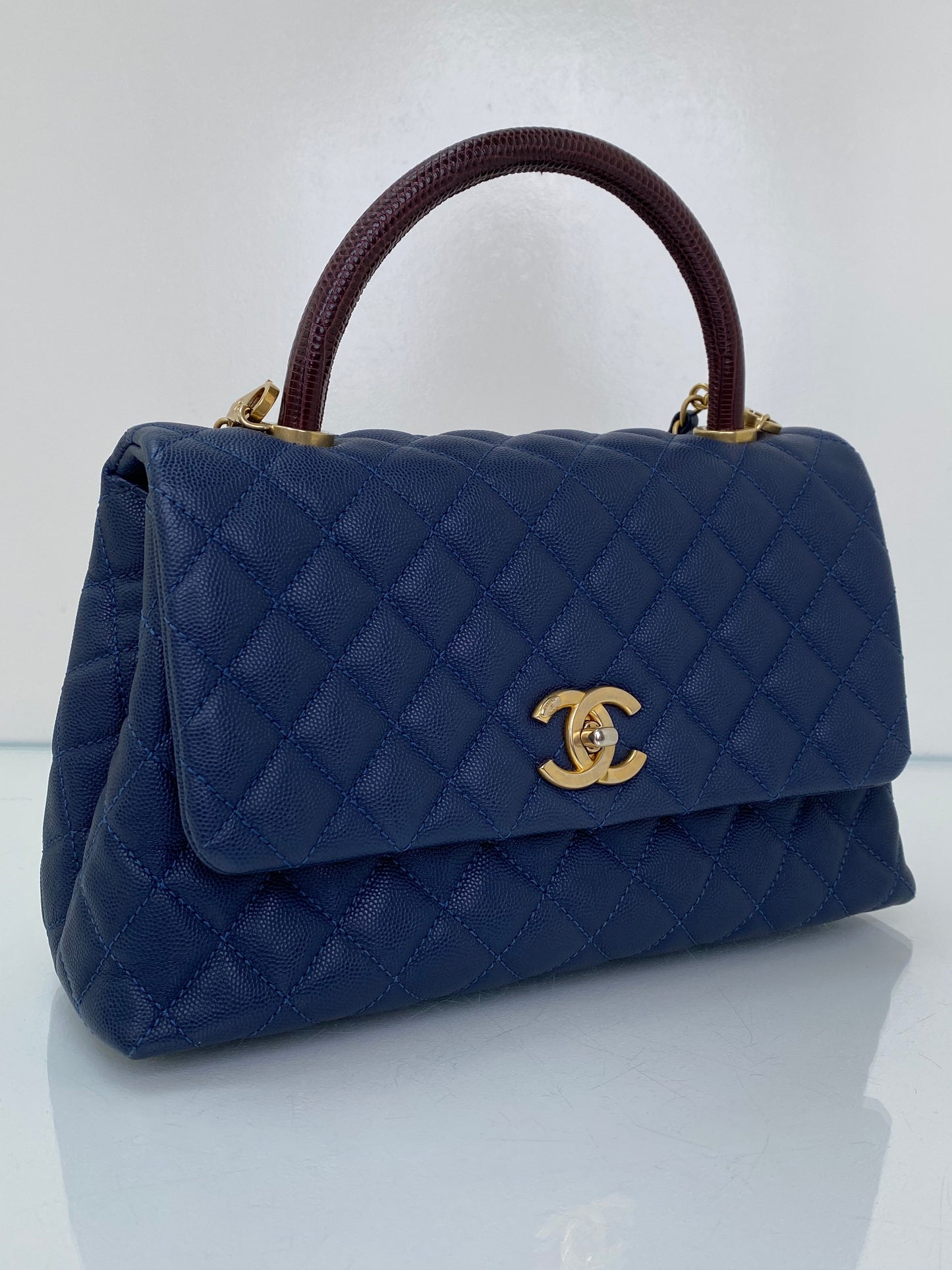Chanel Navy Caviar & Burgundy Exotic Coco Handle Bag GHW #24