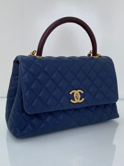 Chanel Navy Caviar & Burgundy Exotic Coco Handle Bag GHW #24