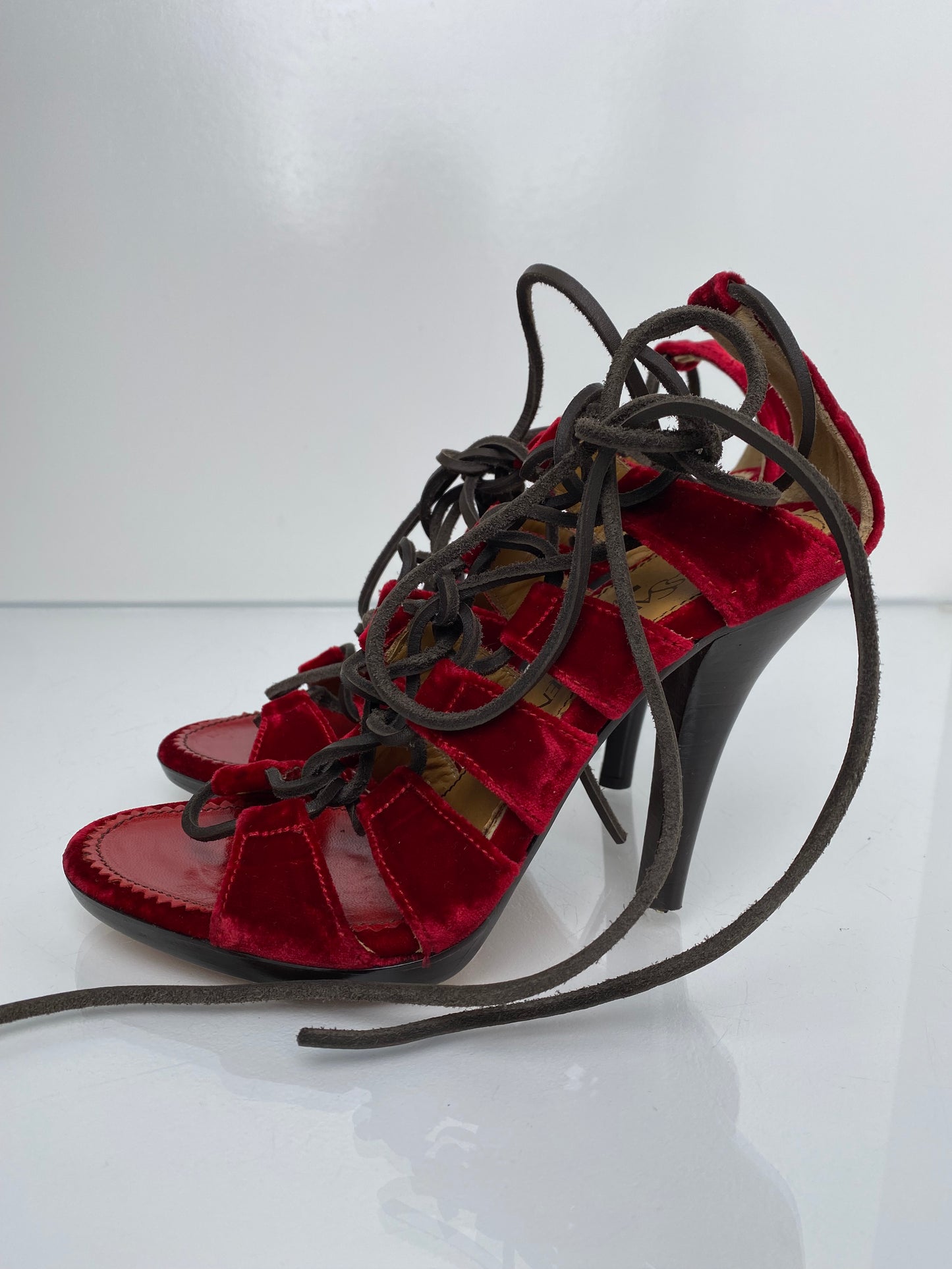 Saint Laurent Red Velvet Heels, 38.5