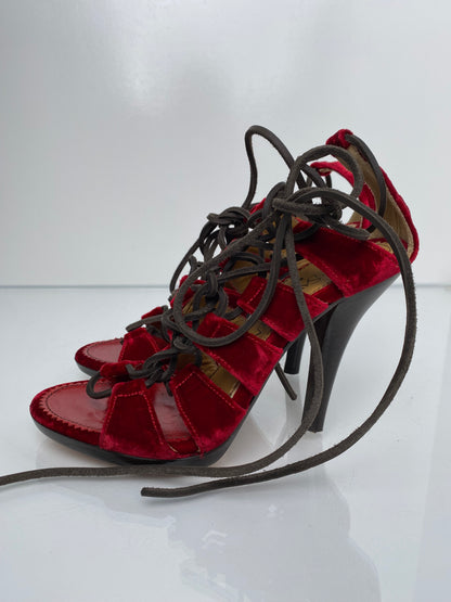 Saint Laurent Red Velvet Heels, 38.5