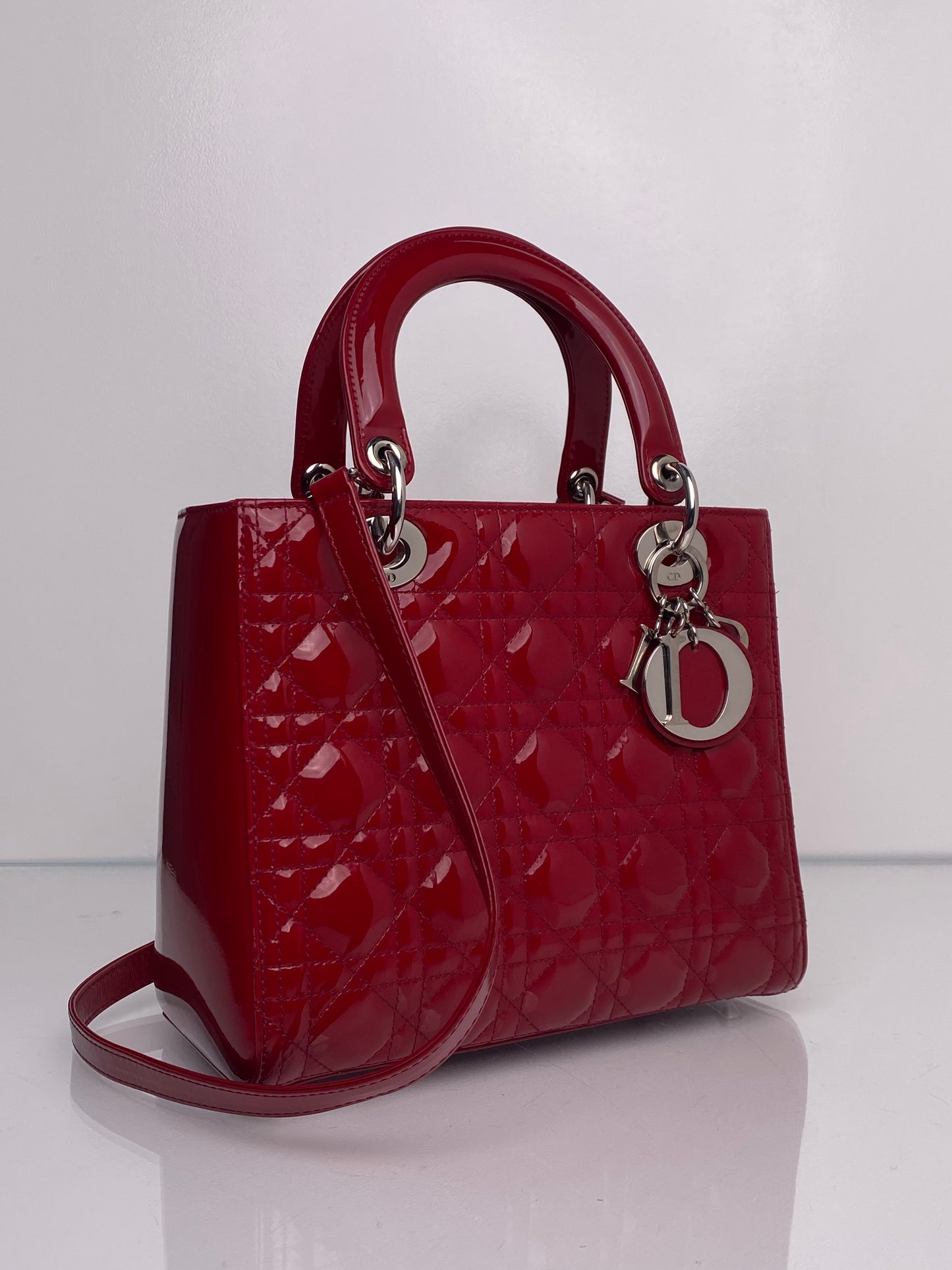 Christian Dior Lady Dior Red Vernis Medium SHW w/ strap