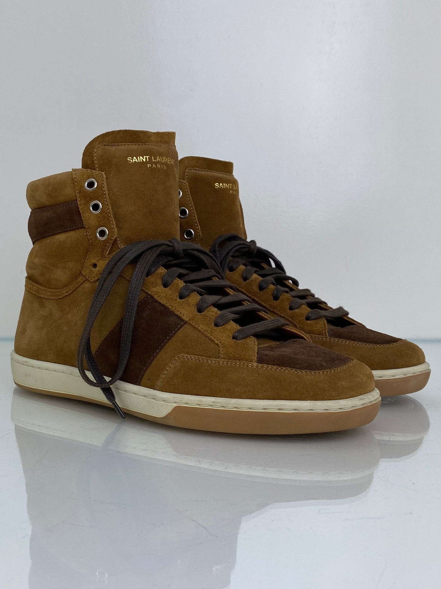 Saint Laurent Men’s Tan & Brown Suede High Top Sneakers, 43