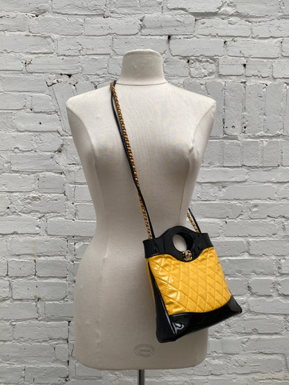 Chanel 31 Yellow & Black Small Patent Leather Bag GHW