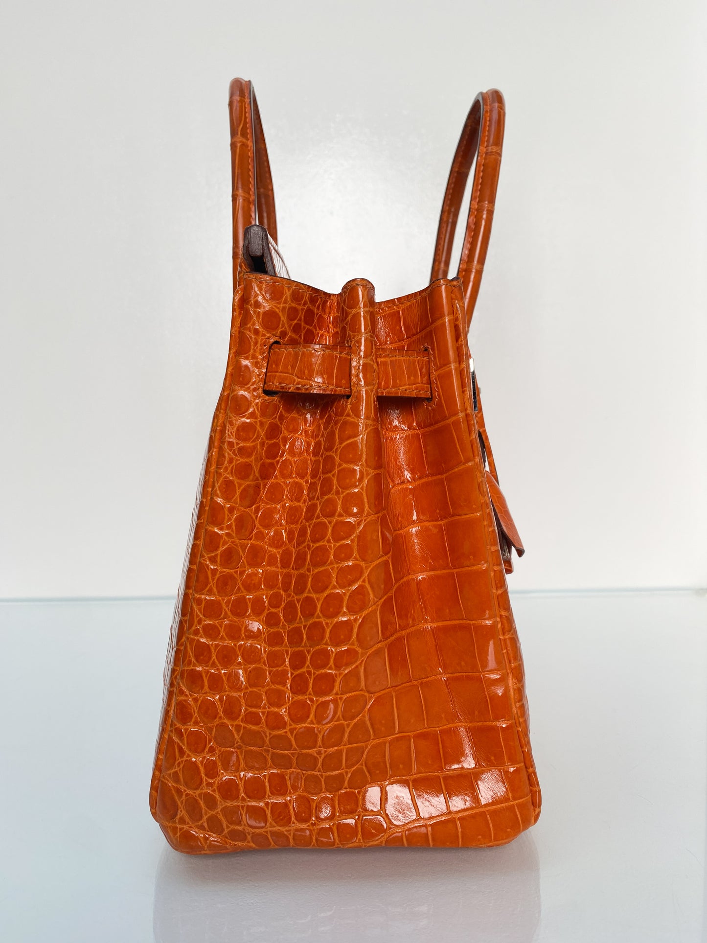 Hermes Birkin 30 Shiny Porosus Orange PHW #L