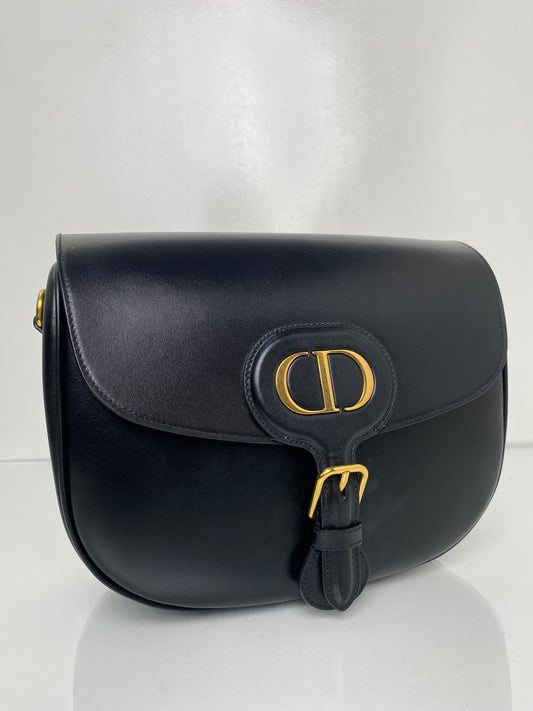 Dior Black Bobby Box Leather Medium Bag GHW