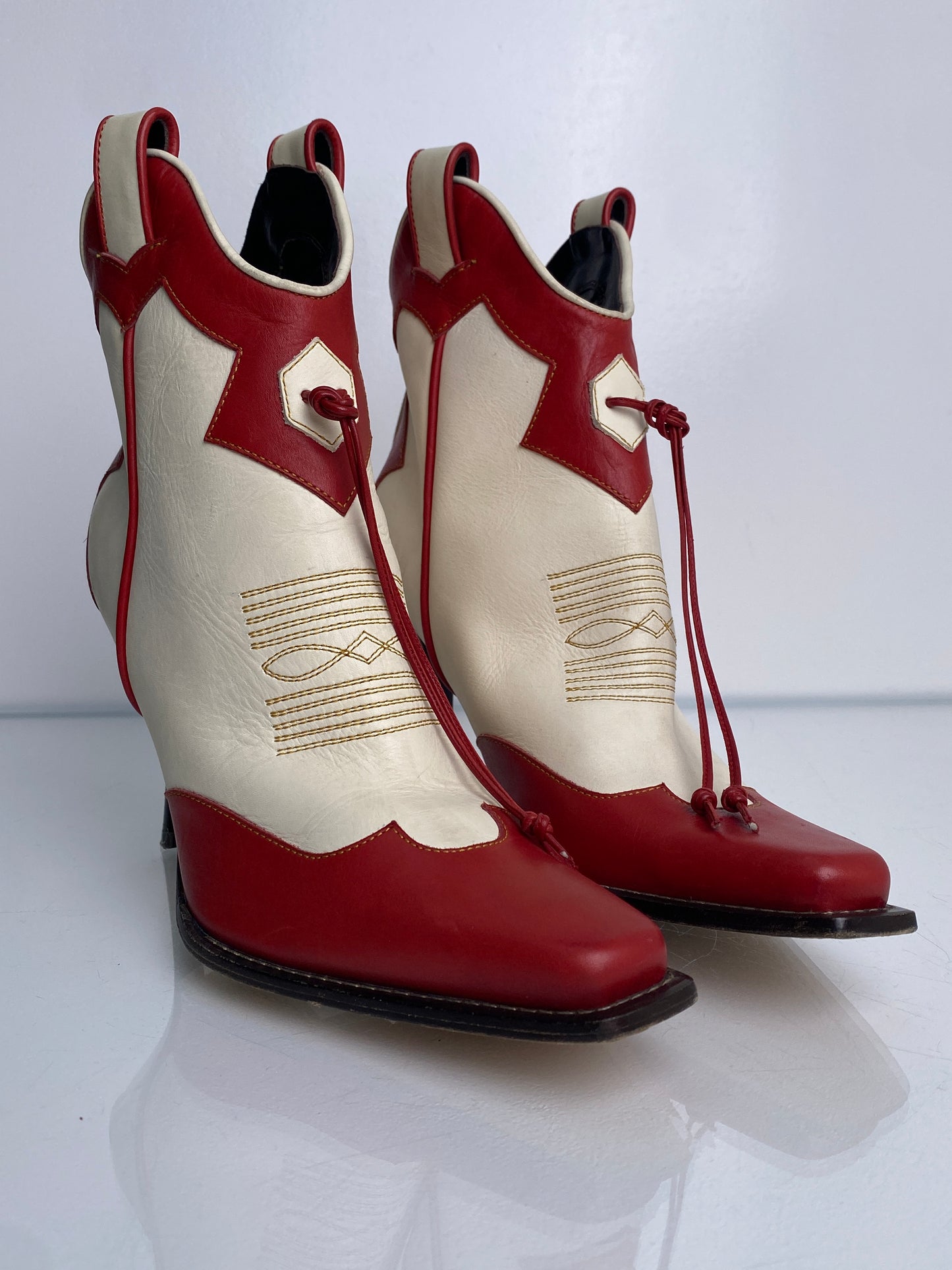 D Squared Red & White Cowboy Boots, 39