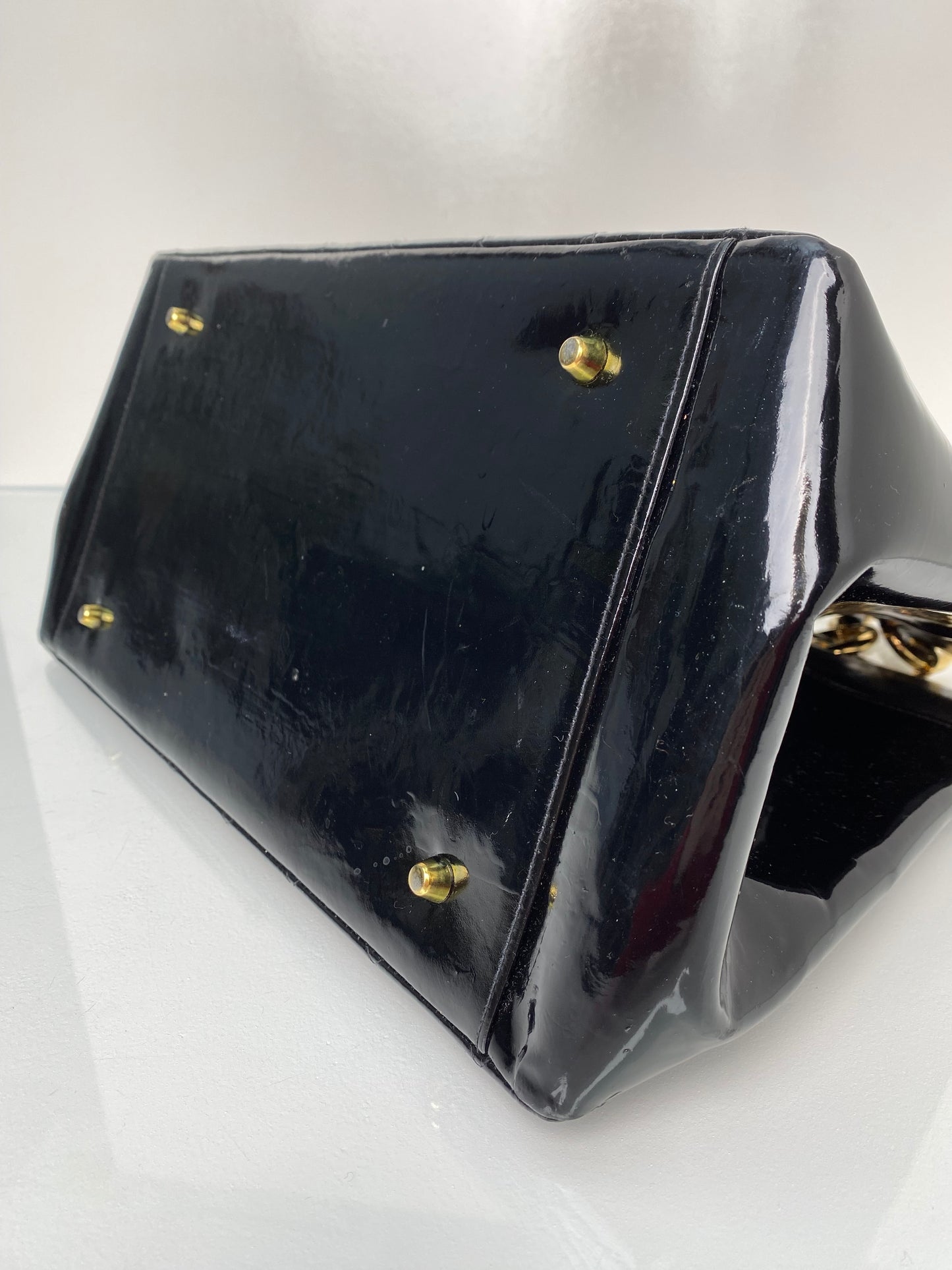 Chanel Vintage Black Patent Quilted Tote Bag GHW