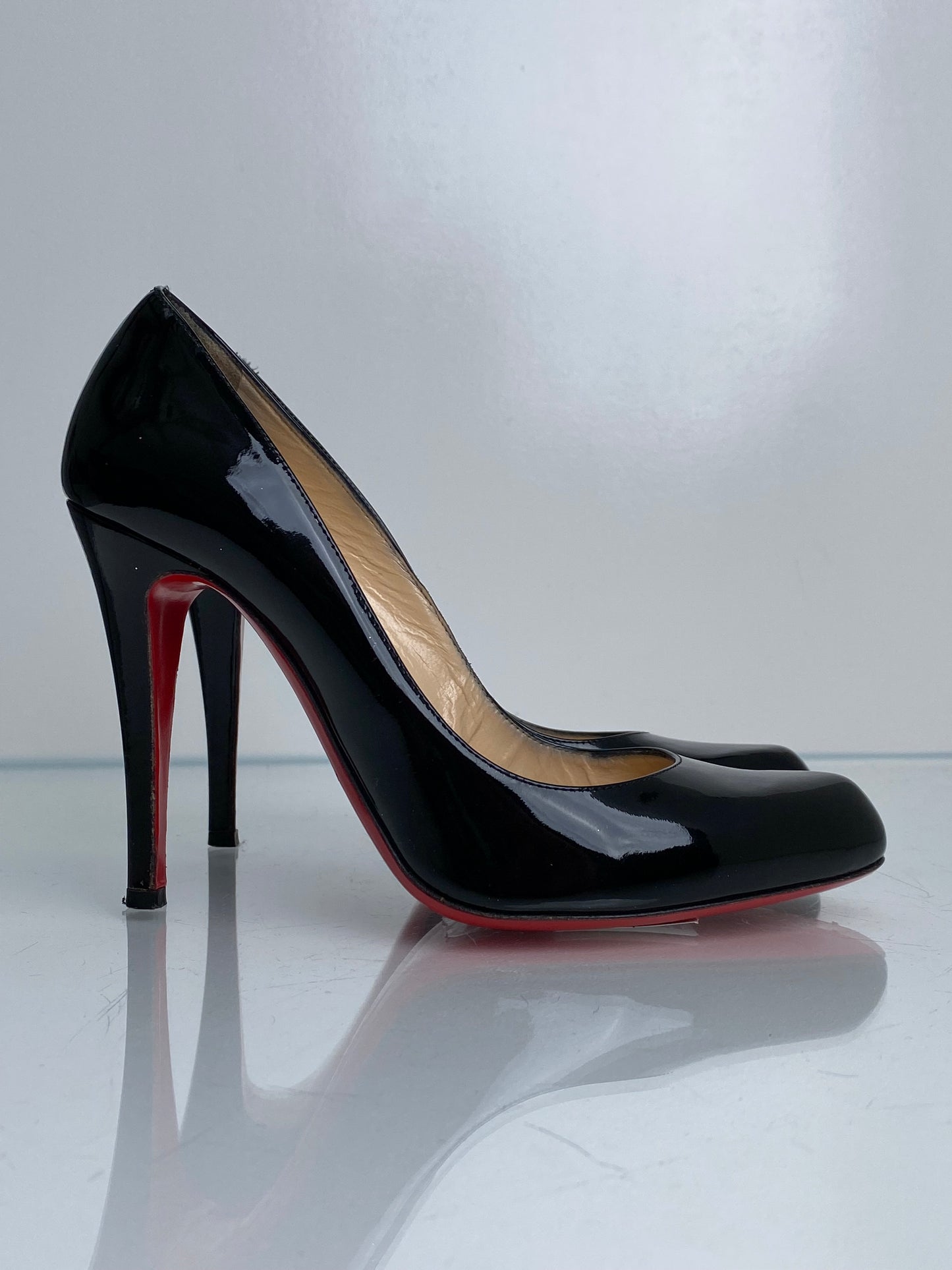 Christian Louboutin Black Patent Pump Heels, 39