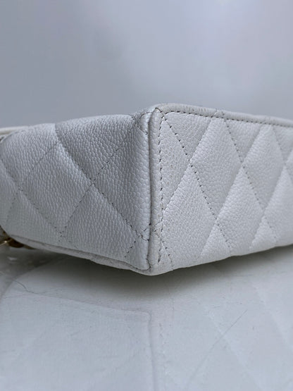 Chanel White Quilted Caviar Slim Vanity Case Crossbody Bag GHW
