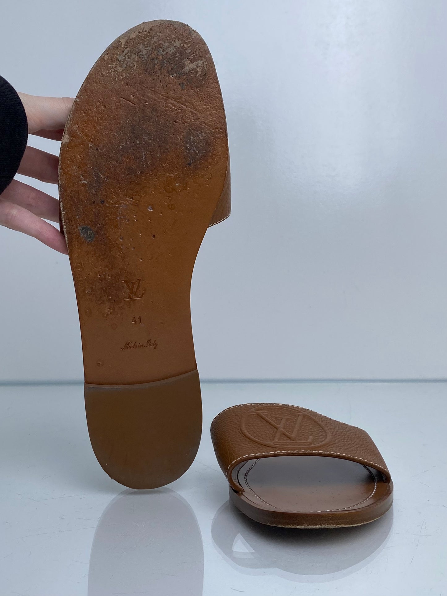 Louis Vuitton Brown Lock It Flat Mules, 41