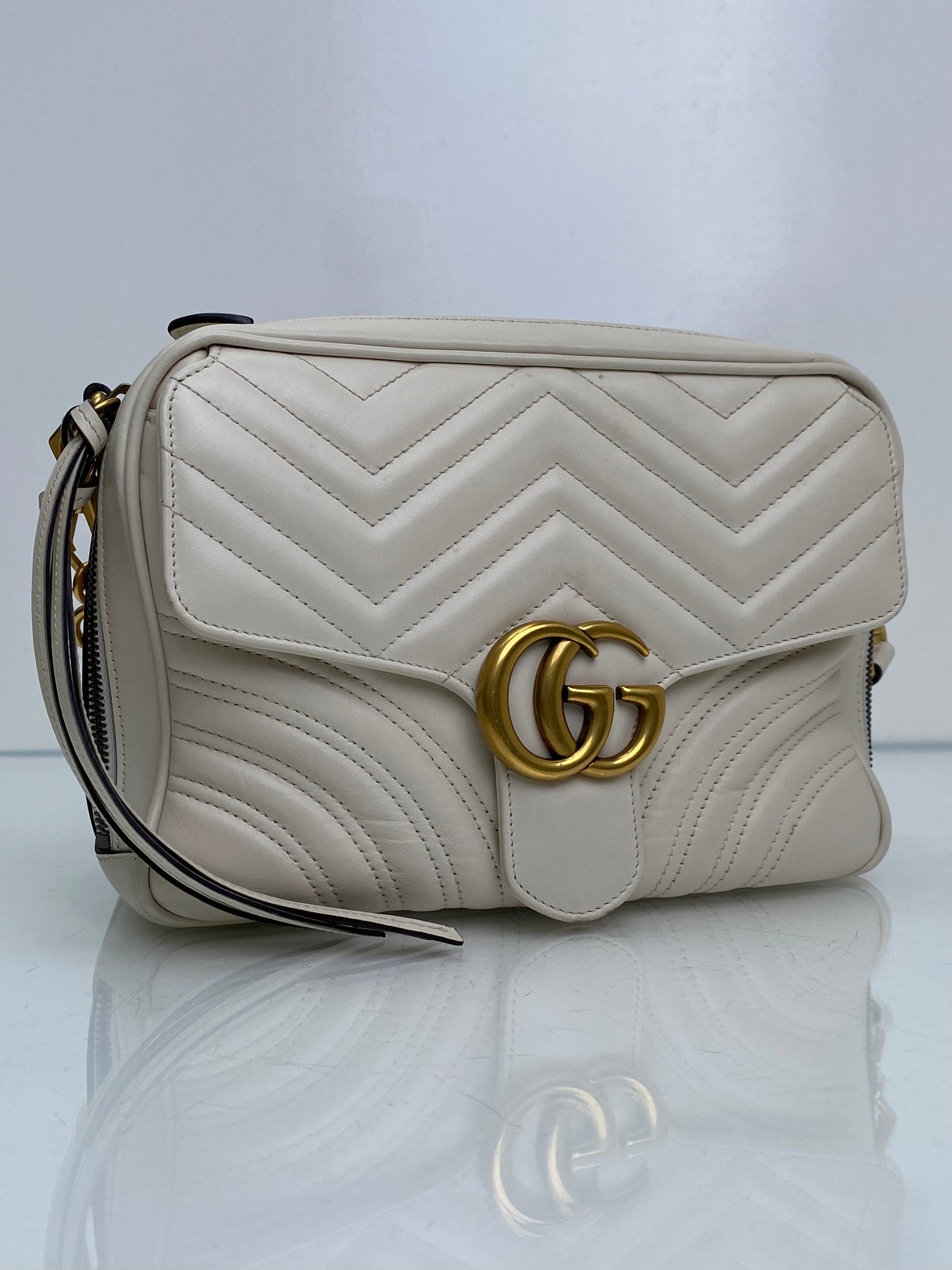 Gucci White & Web Stripe Strap Marmont Top Handle Bag GHW