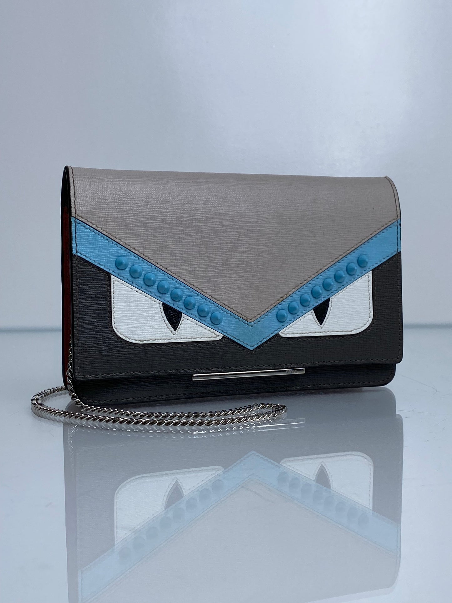 Fendi Leather Monster Grey/Blue Crossbody Bag SHW