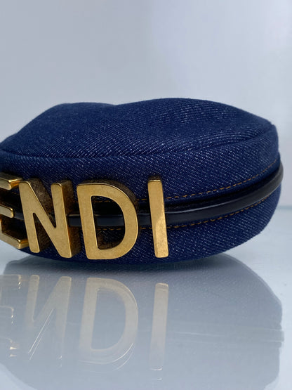 Fendi Blue Denim Fendigraphy Nano Bag / Charm GHW