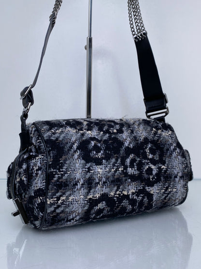 Chanel Black 2.55 Tweed Chain Bowler Bag SHW