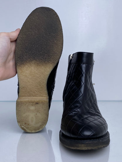 Chanel Black Quilted CC Turnlock Booties, 40