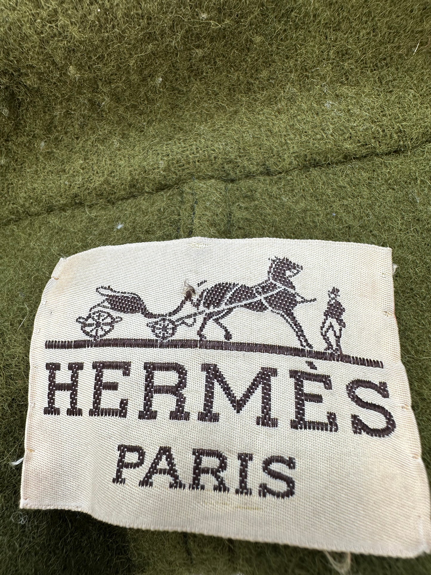 Hermes Vintage Green Wool & Suede Poncho