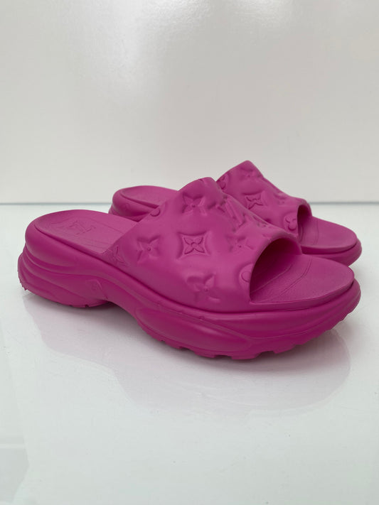 Louis Vuitton Pink Monogram Platform Sandals, 38