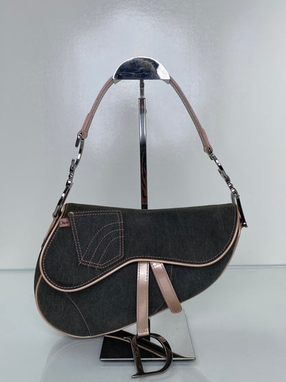 Christian Dior 2002 Denim/Pink Saddle Bag SHW