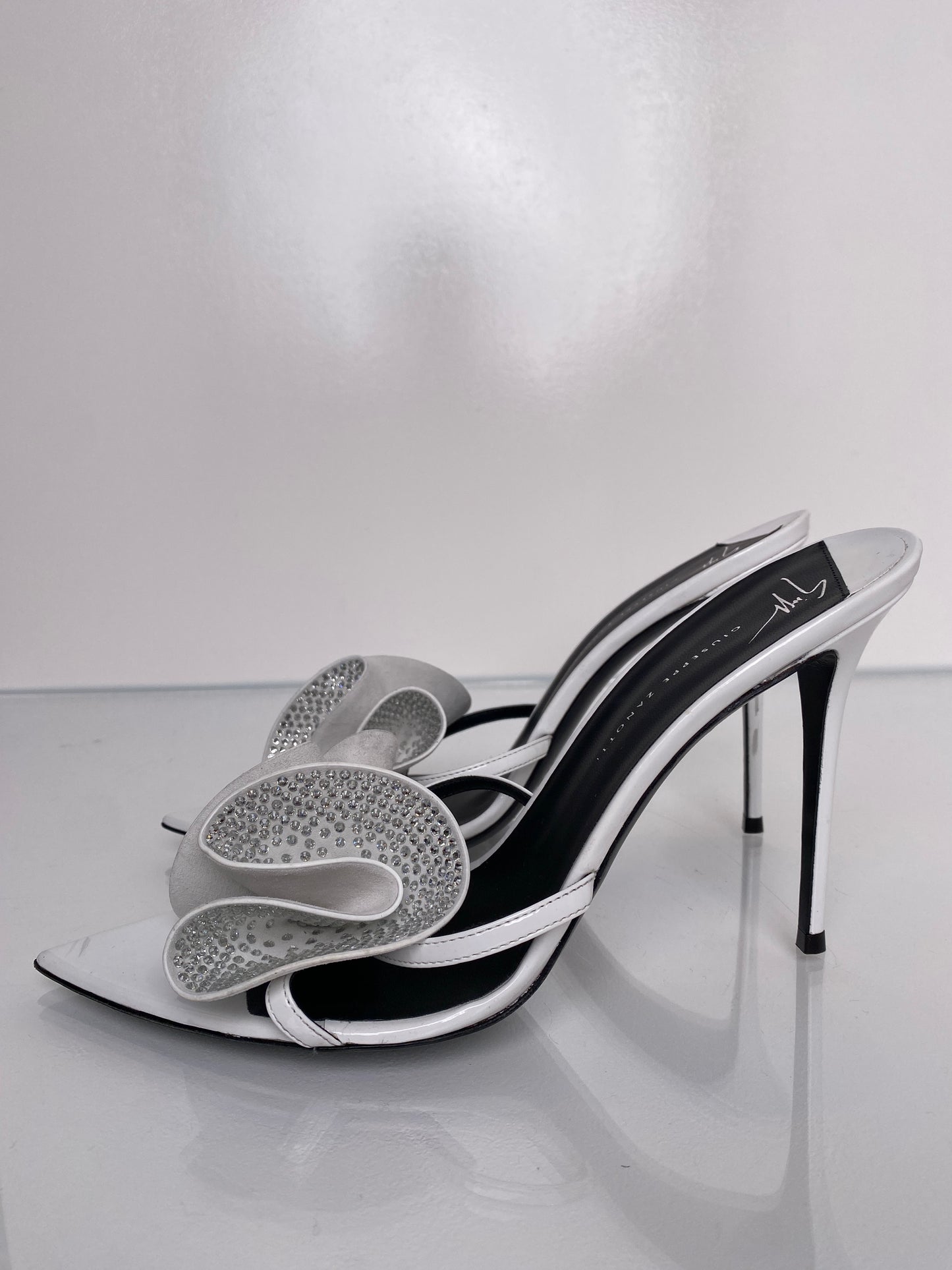 Giuseppe Zanotti White Rhinestone Heels,42