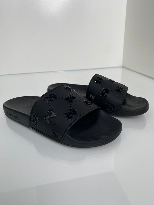 Gucci Black GG Rubber Slides, 39