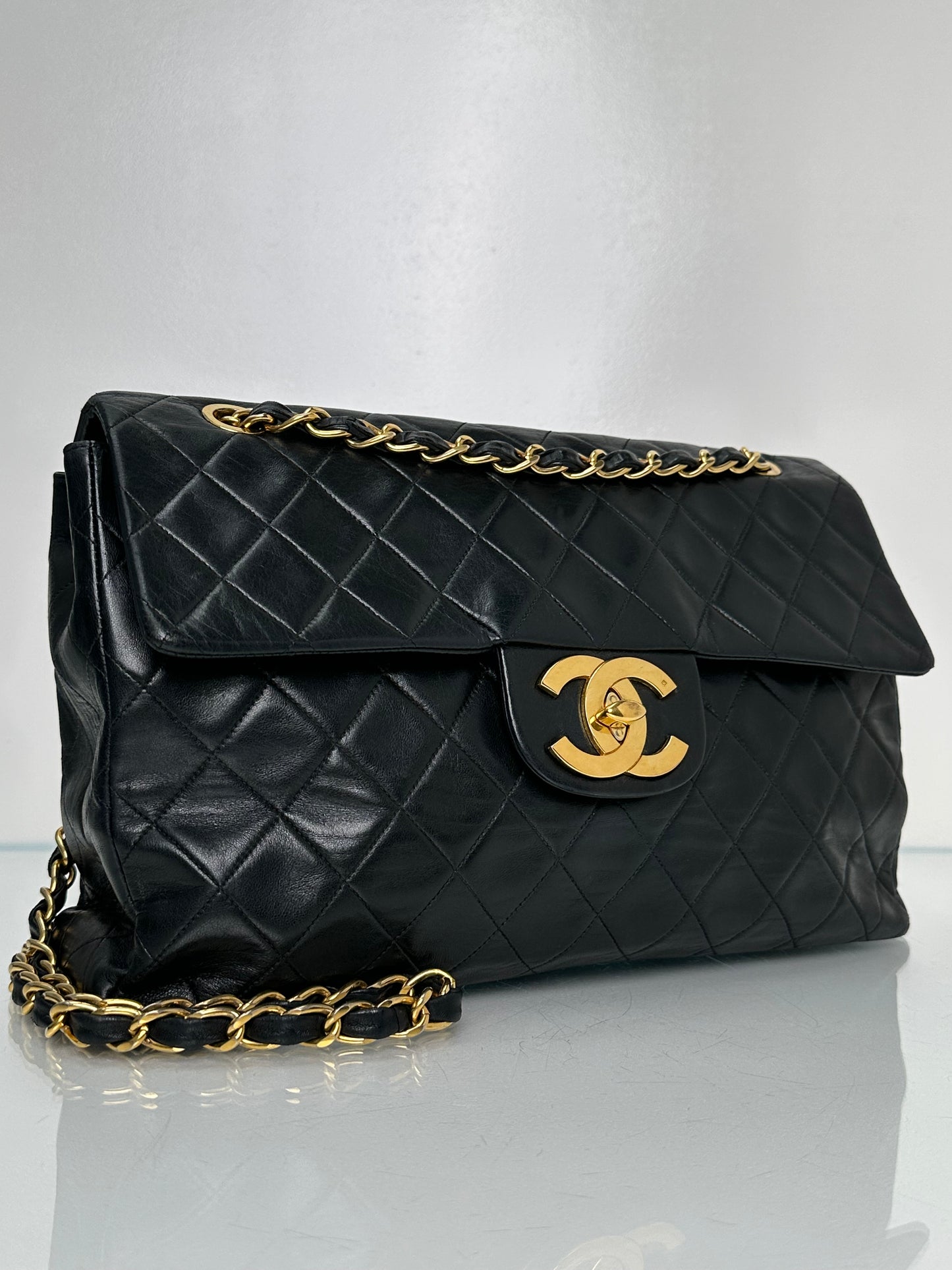 Chanel Black Maxi Single Classic Flap Lambskin 24k GHW #48