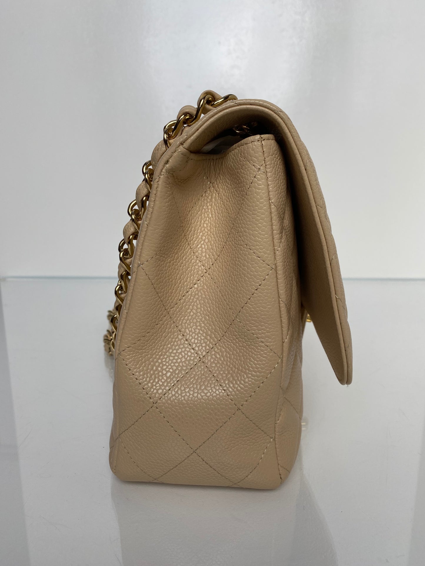 Chanel Beige Caviar Single Flap Bag GHW #13