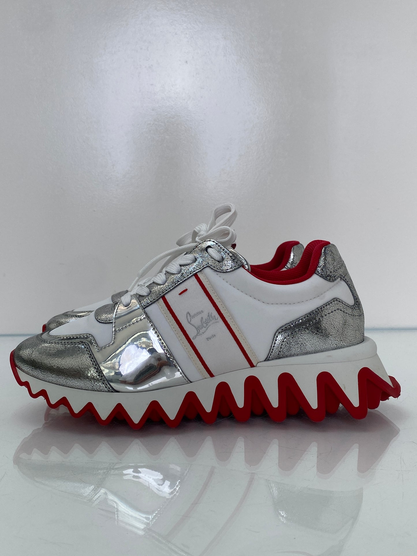 Christian Louboutin Loubishark White, Silver & Red Sneakers, 39