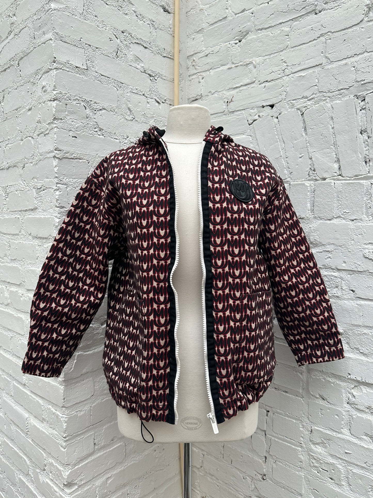 Miu Miu Black & Red Printed Logo Zip-up Hooded Jacket, M